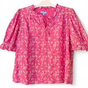 Draper James Fuchsia Blouse with Cream Embroidery